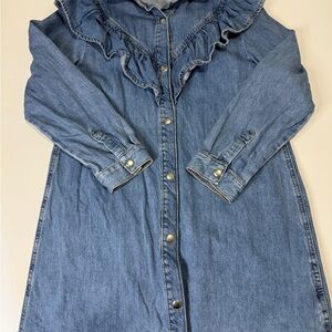 Zara denim ruffle shirt dress.